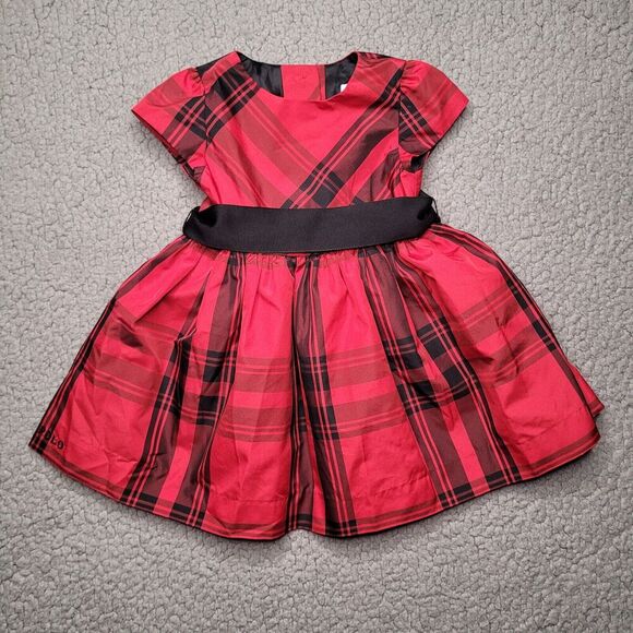 Ralph Lauren Dress Baby Girls 6 Months Red Black Plaid Dressy Formal Tie Holiday